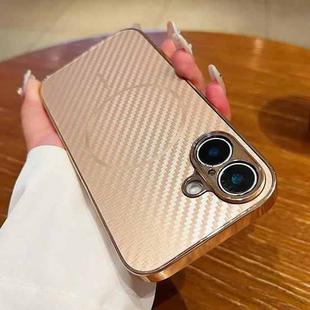 For iPhone 16 Plating Carbon Fiber MagSafe Full Coverage Phone Case(Gold)