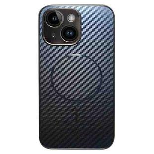 For iPhone 15 Plating Carbon Fiber MagSafe Full Coverage Phone Case(Black)