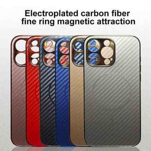 For iPhone 14 Pro Plating Carbon Fiber MagSafe Full Coverage Phone Case(Black)