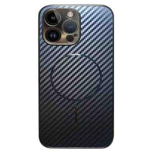 For iPhone 13 Pro Max Plating Carbon Fiber MagSafe Full Coverage Phone Case(Black)
