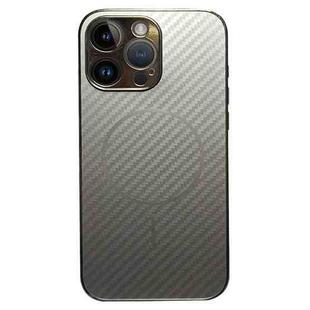 For iPhone 13 Pro Max Plating Carbon Fiber MagSafe Full Coverage Phone Case(Silver)
