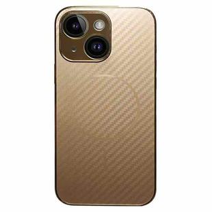 For iPhone 13 Plating Carbon Fiber MagSafe Full Coverage Phone Case(Gold)