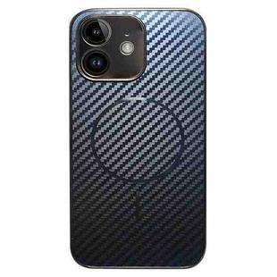 For iPhone 11 Plating Carbon Fiber MagSafe Full Coverage Phone Case(Black)