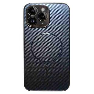For iPhone 11 Pro Max Plating Carbon Fiber MagSafe Full Coverage Phone Case(Black)