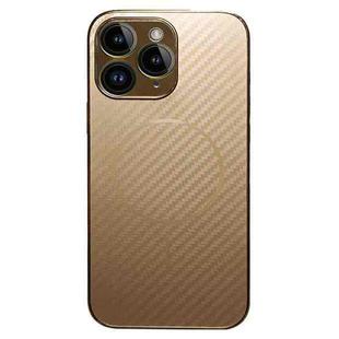 For iPhone 11 Pro Max Plating Carbon Fiber MagSafe Full Coverage Phone Case(Gold)