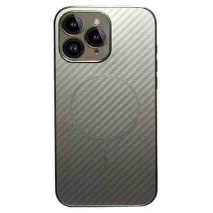 For iPhone 11 Pro Max Plating Carbon Fiber MagSafe Full Coverage Phone Case(Silver)