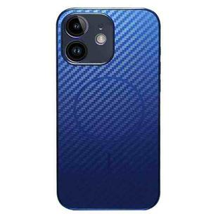 For iPhone 12 Plating Carbon Fiber MagSafe Full Coverage Phone Case(Blue)
