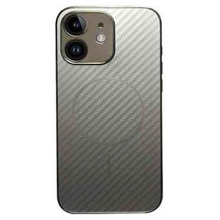 For iPhone 12 Plating Carbon Fiber MagSafe Full Coverage Phone Case(Silver)