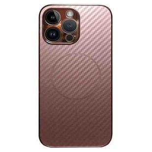 For iPhone 12 Pro Plating Carbon Fiber MagSafe Full Coverage Phone Case(Pink)