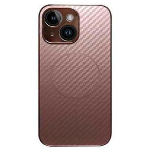 For iPhone 14 Plus Plating Carbon Fiber MagSafe Full Coverage Phone Case(Pink)