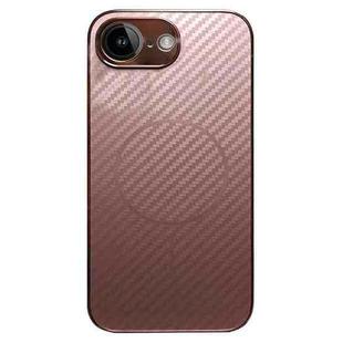 For iPhone 16e Plating Carbon Fiber MagSafe Full Coverage Phone Case(Pink)