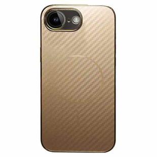 For iPhone 16e Plating Carbon Fiber MagSafe Full Coverage Phone Case(Gold)