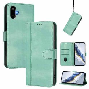 For Samsung Galaxy M06 5G / F06 5G Line Splicing Buckle Retro Leather Phone Case(Mint Green)