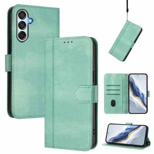 For Samsung Galaxy M15 5G / F15 5G Line Splicing Buckle Retro Leather Phone Case(Mint Green)