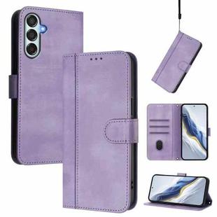 For Samsung Galaxy M15 5G / F15 5G Line Splicing Buckle Retro Leather Phone Case(Purple)