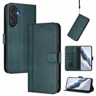 For Samsung Galaxy M54 5G / F54 5G Line Splicing Buckle Retro Leather Phone Case(Dark Green)
