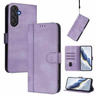 For Samsung Galaxy M55 5G / C55 5G Line Splicing Buckle Retro Leather Phone Case(Purple)