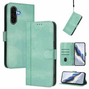 For Samsung Galaxy A36 5G Line Splicing Buckle Retro Leather Phone Case(Mint Green)