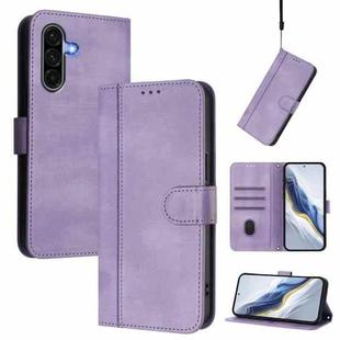 For Samsung Galaxy A36 5G Line Splicing Buckle Retro Leather Phone Case(Purple)