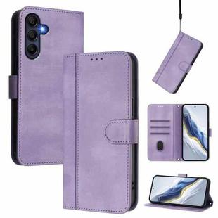 For Samsung Galaxy A16 4G / 5G Line Splicing Buckle Retro Leather Phone Case(Purple)