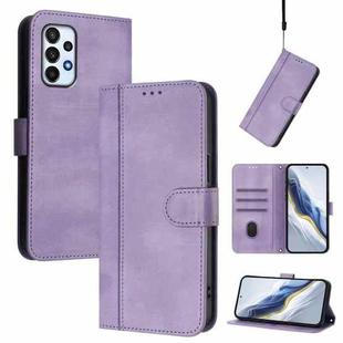 For Samsung Galaxy A23 4G / 5G Line Splicing Buckle Retro Leather Phone Case(Purple)