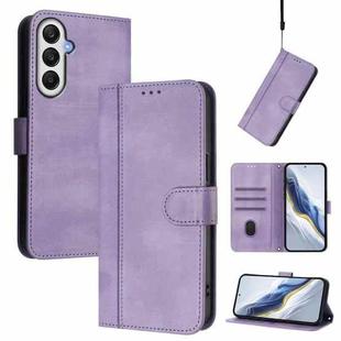 For Samsung Galaxy A54 5G Line Splicing Buckle Retro Leather Phone Case(Purple)