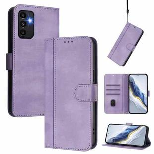 For Samsung Galaxy A13 / A04s / A04 4G Line Splicing Buckle Retro Leather Phone Case(Purple)