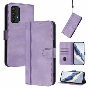For Samsung Galaxy A33 5G Line Splicing Buckle Retro Leather Phone Case(Purple)