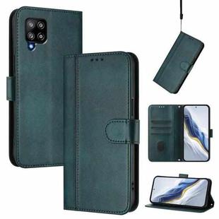 For Samsung Galaxy A42 5G / M42 Line Splicing Buckle Retro Leather Phone Case(Dark Green)