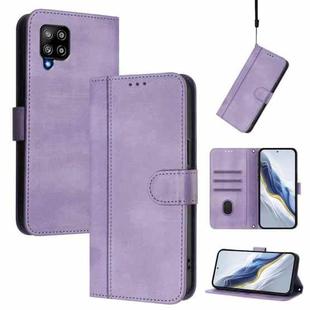 For Samsung Galaxy A42 5G / M42 Line Splicing Buckle Retro Leather Phone Case(Purple)