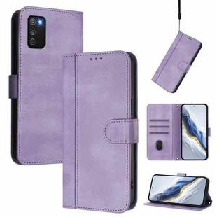 For Samsung Galaxy A02s 166mm Line Splicing Buckle Retro Leather Phone Case(Purple)