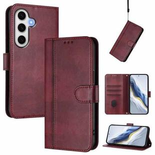 For Samsung Galaxy S23 FE 5G Line Splicing Buckle Retro Leather Phone Case(Wine Red)