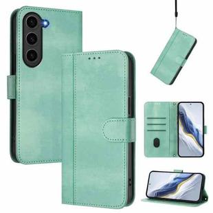 For Samsung Galaxy S23+ 5G Line Splicing Buckle Retro Leather Phone Case(Mint Green)
