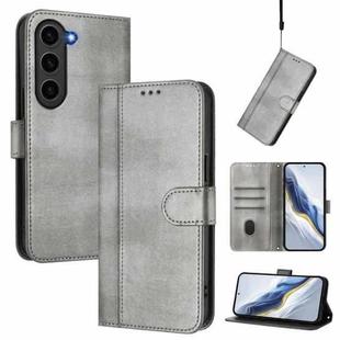 For Samsung Galaxy S23+ 5G Line Splicing Buckle Retro Leather Phone Case(Grey)