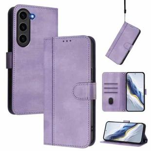 For Samsung Galaxy S23+ 5G Line Splicing Buckle Retro Leather Phone Case(Purple)