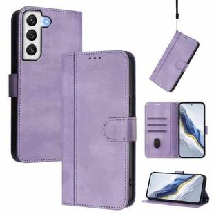 For Samsung Galaxy S21+ 5G Line Splicing Buckle Retro Leather Phone Case(Purple)