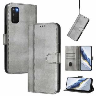 For Samsung Galaxy S20 Line Splicing Buckle Retro Leather Phone Case(Grey)