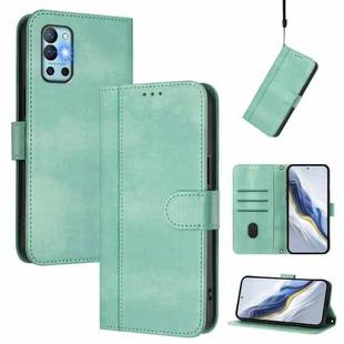 For OnePlus 9R / OnePlus 8T Line Splicing Buckle Retro Leather Phone Case(Mint Green)