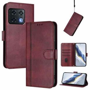 For OnePlus 10 Pro Line Splicing Buckle Retro Leather Phone Case(Wine Red)