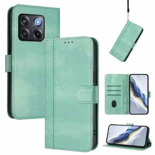 For OnePlus 10T / OnePlus Ace Pro Line Splicing Buckle Retro Leather Phone Case(Mint Green)