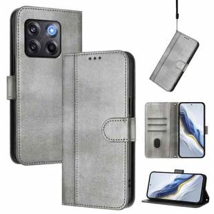 For OnePlus 10T / OnePlus Ace Pro Line Splicing Buckle Retro Leather Phone Case(Grey)