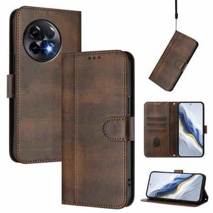 For OnePlus 11R Line Splicing Buckle Retro Leather Phone Case(Brown)