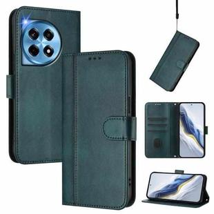 For OnePlus 12 Line Splicing Buckle Retro Leather Phone Case(Dark Green)