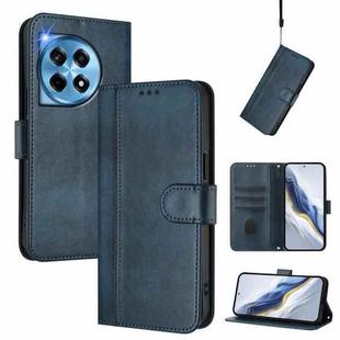 For OnePlus 12 Line Splicing Buckle Retro Leather Phone Case(Dark Blue)