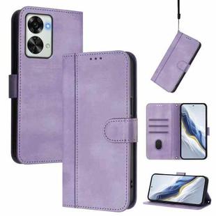 For OnePlus Nord 2T Line Splicing Buckle Retro Leather Phone Case(Purple)