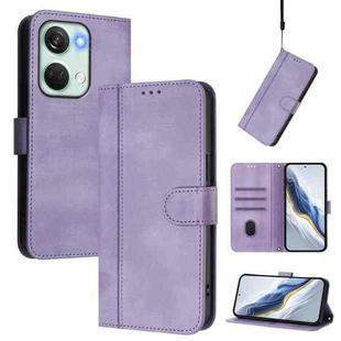 For Oneplus Nord 3 / OnePlus Ace 2V Line Splicing Buckle Retro Leather Phone Case(Purple)