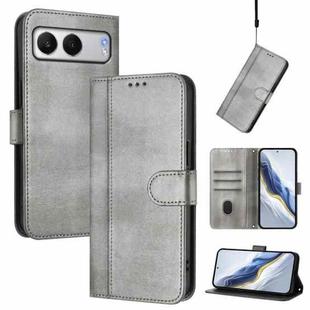 For OnePlus Nord 4 Line Splicing Buckle Retro Leather Phone Case(Grey)