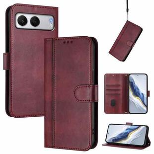 For OnePlus Nord 4 Line Splicing Buckle Retro Leather Phone Case(Wine Red)