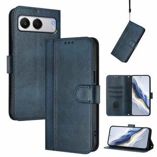 For OnePlus Nord 4 Line Splicing Buckle Retro Leather Phone Case(Dark Blue)