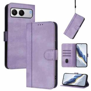 For OnePlus Nord 4 Line Splicing Buckle Retro Leather Phone Case(Purple)